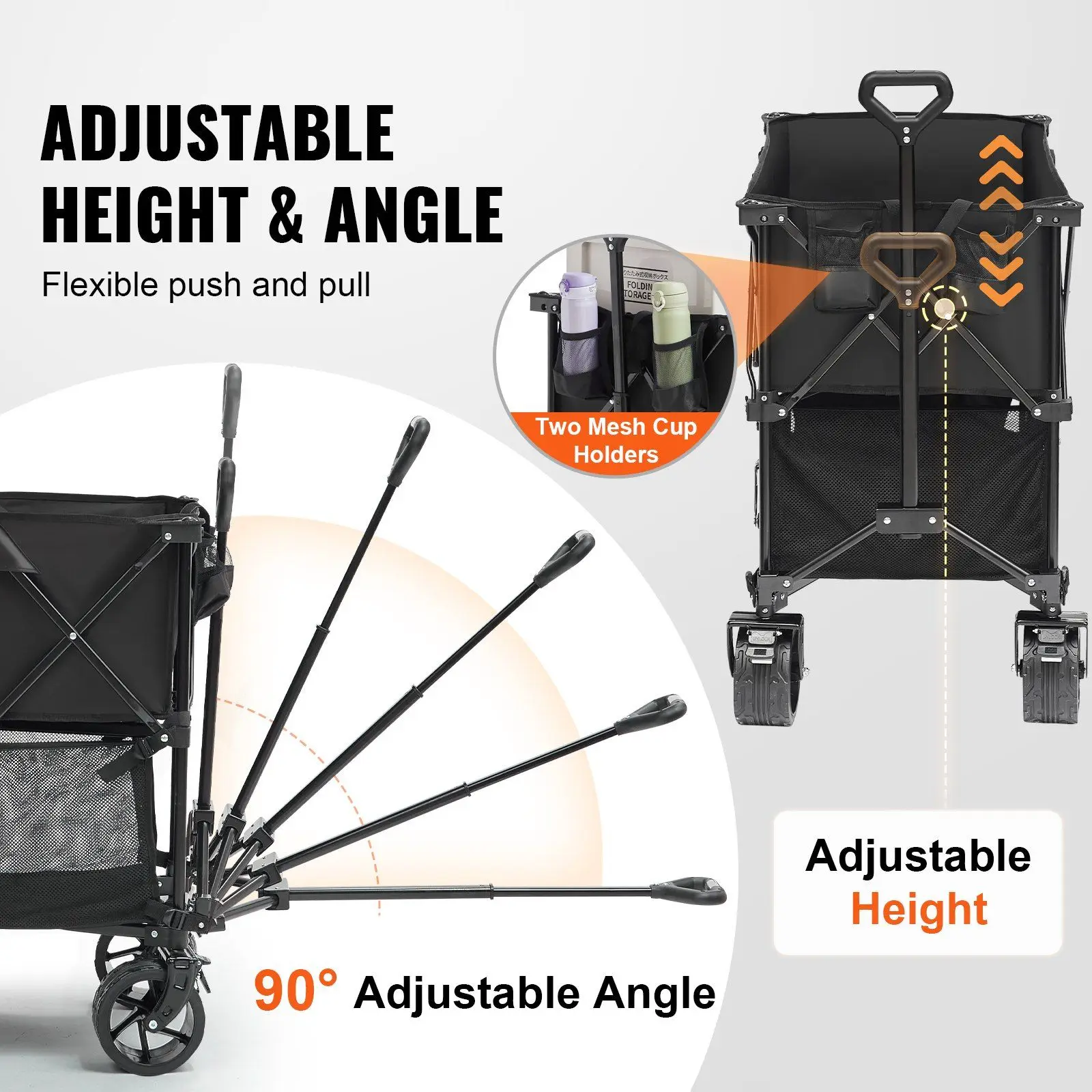 

Foldable Double Decker Wagon 400L Collapsible Cart All-Terrain Wheels 350-450lbs for Camping Garden 52" Extender