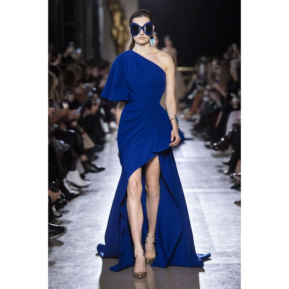 

Королевское синее асимметричное платье длиной до пола на одно плечо для женщин, вечерние длинные платья, элегантные платья для выпускного вечера по индивидуальному заказу