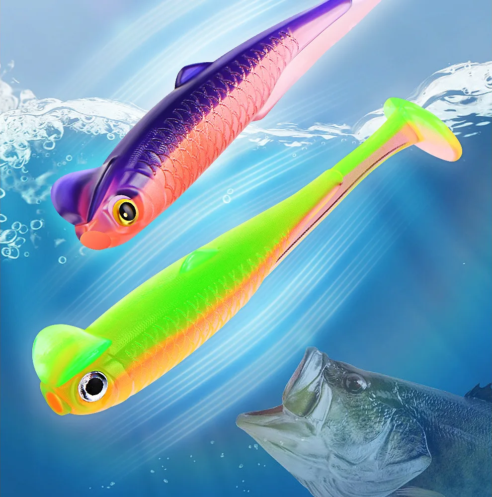 Angelköder, bunter Fisch, 3D-Auge, T-Schwanz, weicher Köder, 6 cm, 1,3 g, künstliche Wurmköder, Texas Drop-Shot Bite Lead Rig, Lot 10 Stück – Detail 1