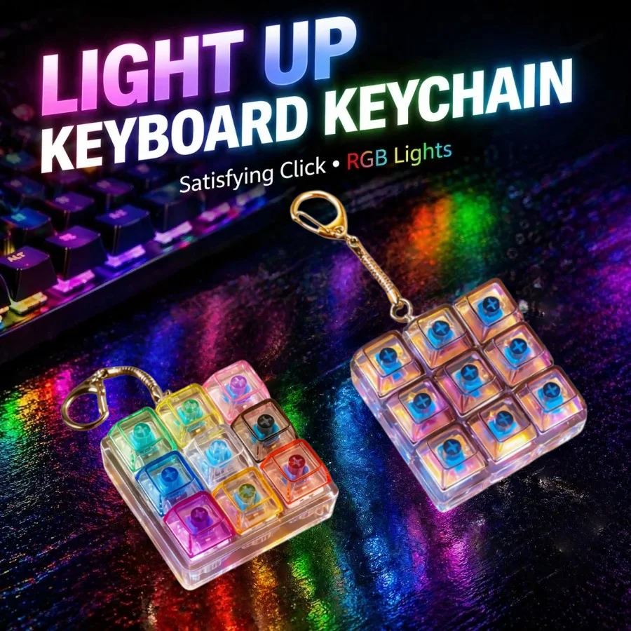 Chaveiro de Teclado LED Iluminado com Botões Clicáveis - Brinquedo Anti-stress, Acessório Portátil para Mesa, Presente de Decoração para Escritório