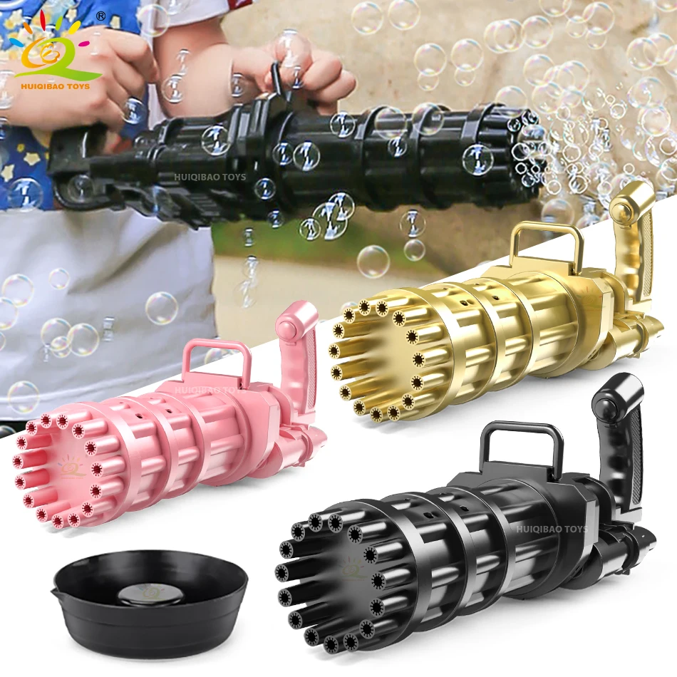 

HUIQIBAO Electric Gatling Large Bubble Machine Automatic Blower Soap Water Maker Gun for Children Summer Beach Outdoor Kids Toys