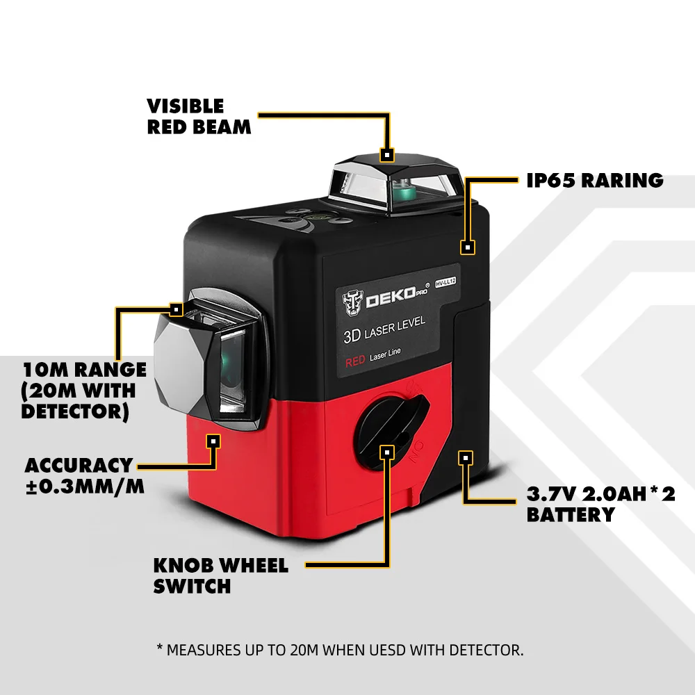 DEKO High Quality 12Lines 3D Laser Level Self-Leveling 360 degre Horizontal & Vertical Cross Powerful Outdoor can use Detector