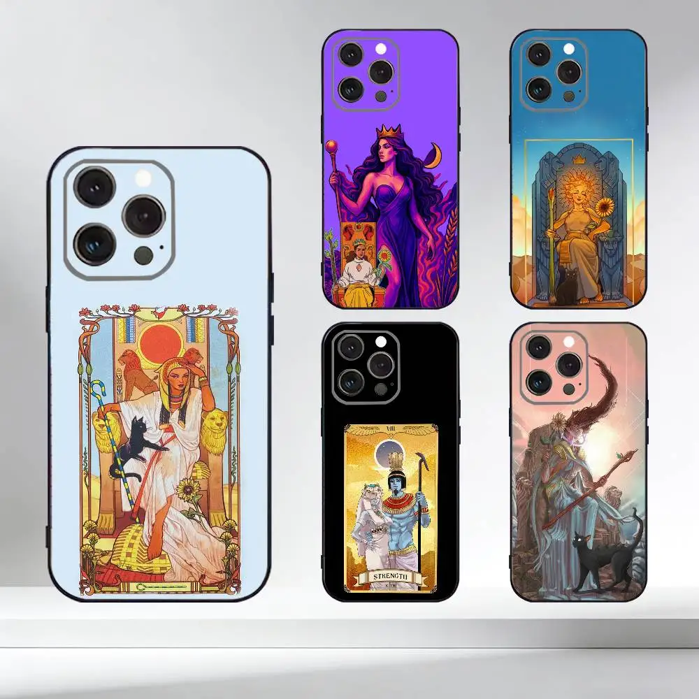 

E-Egypt Mysterious Tarot Phone Case For iPhone 17,16,15,14,13,12,11 Plus,Pro Max,XS,Soft Silicone Black Cover