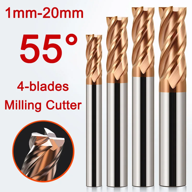 1pcs 1 2 3 4 5 6 8 10-20mm Tungsten Steel Milling Cutter End Mill HRC55 4 Flute Metal Cutter Endmills Alloy Carbide Milling Tool