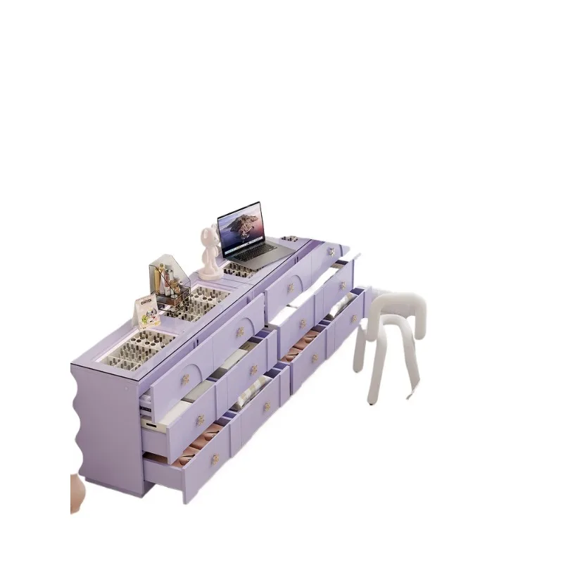 

Bedroom light luxury integrated dresser visual chest of drawers jewelry storage cabinet dopamine concealed mirror table