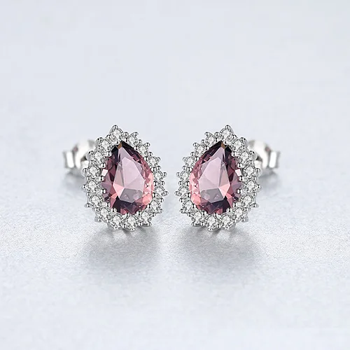 Pear Cut Genuine Natural Purple Amethyst 925 Sterling Silver Waterdrop Stud Earring for Women Fashion Gemstone Jewelry Oorbellen
