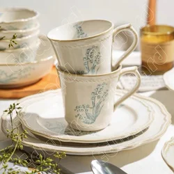 Mug Orchid Pattern Coffee Cup Retro Classic Mugs European Style Milk Cup Household Use Restaurant Ceramic Mugs Living Room Decor