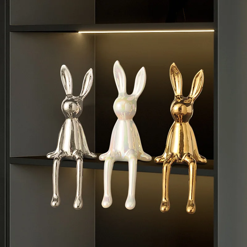 

Creative Home Decor Rabbit Ornament Luxury High-end Living Room TV Cabinet Wine Cabinet Desk Decoration Kawaii Decor Figure