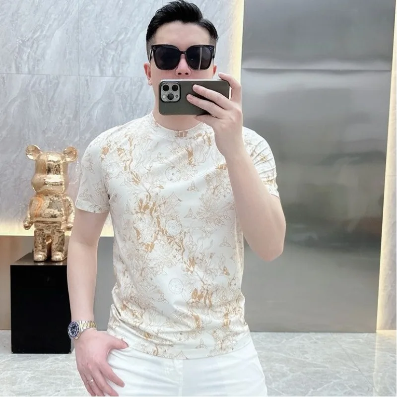 Minimalist Trend New Summer Men's Round Neck Printing Quick Dry Fashion Casual Comfortable Short Sleeve Slim T-Shirts Tops