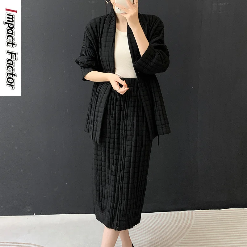 

Осень 2022, новый модный универсальный комплект плиссированной юбки с длинными рукавами, модный модный повседневный комплект из двух предметов