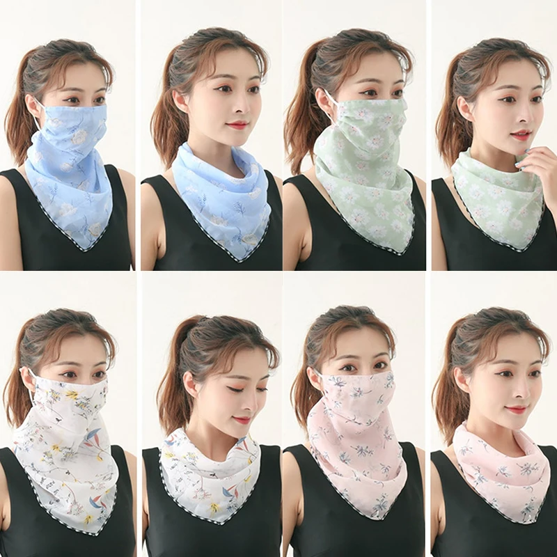 1Pc Women Mask Scarf Sun Protection Mask Outdoor Riding Dustproof Cycling Running Ear Hangers Silk Scarf Handkerchief