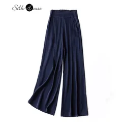 Pocket Design 93% Natural Mulberry Silk Elastic Double Qiao Satin Black Drape Comfortable Women's Fashionable Casual Pants