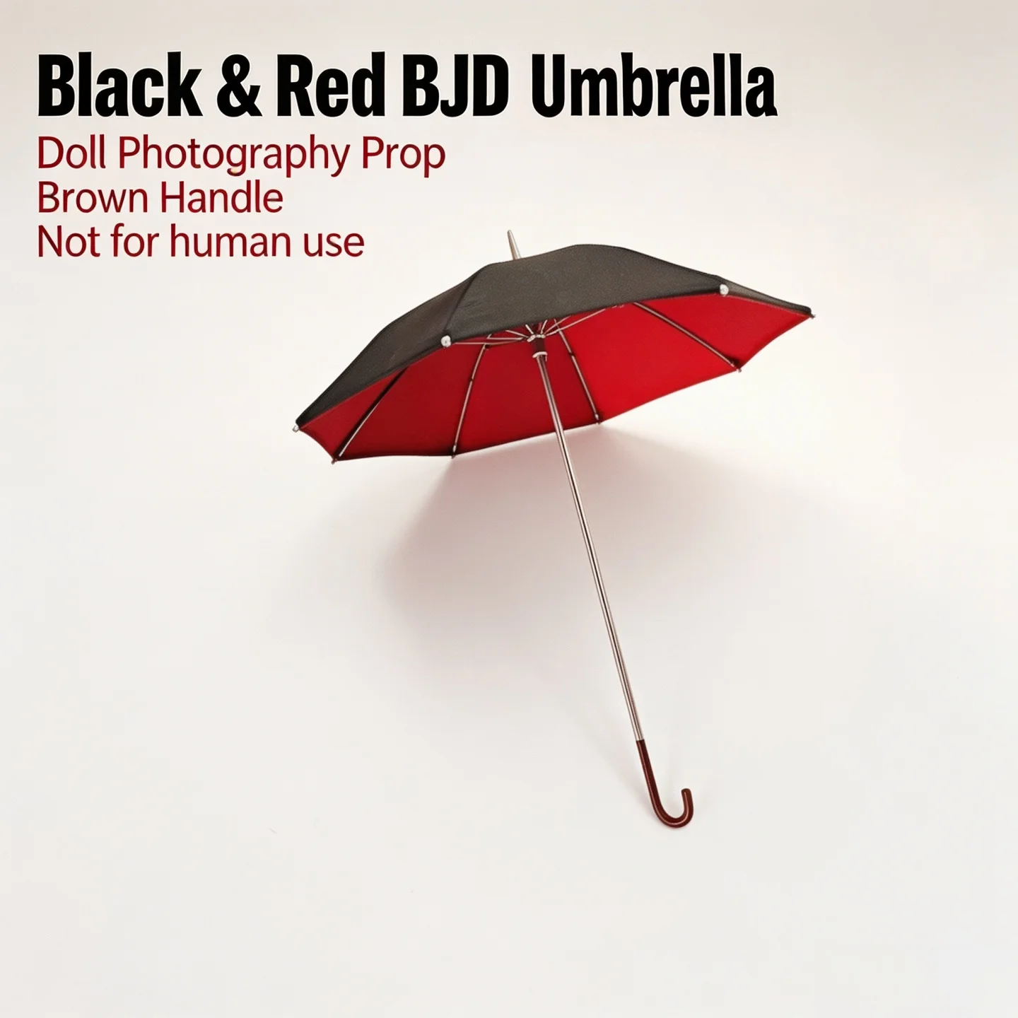Hot Sale 1/4 Scale BJD Umbrella Black Outer Red Inner Mini Long Handle Dress Up Photo Props Doll Accessories Not for Human Use