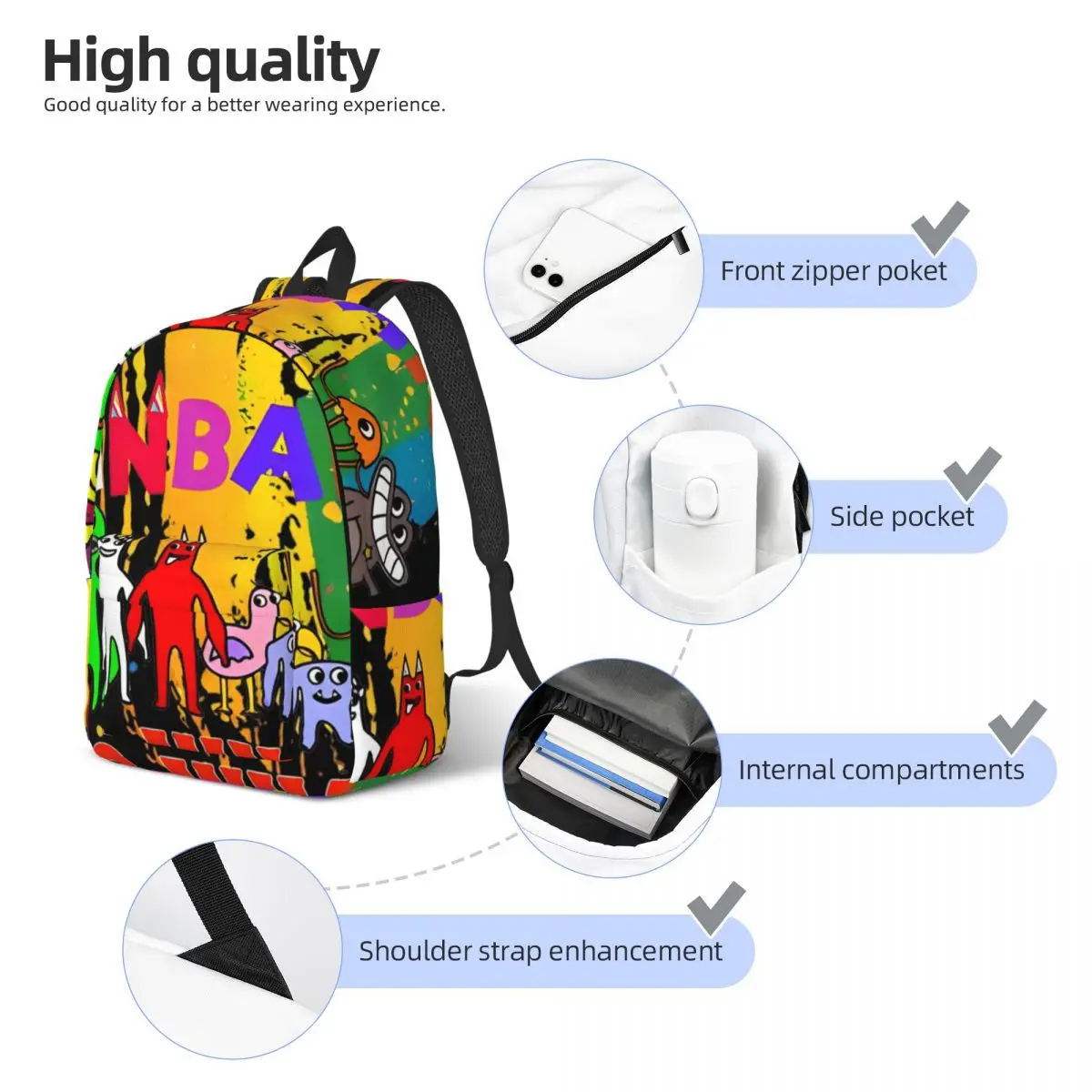 Garten Of Banban Characters Colorful para adolescentes, mochila escolar para estudiantes, mochila de lona ligera para escuela secundaria primaria