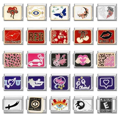 Nuevo Vintage leopardo labios ojos bola corazón Luna italiano encanto enlaces ajuste 9mm pulsera joyería de acero inoxidable DIY hacer regalos