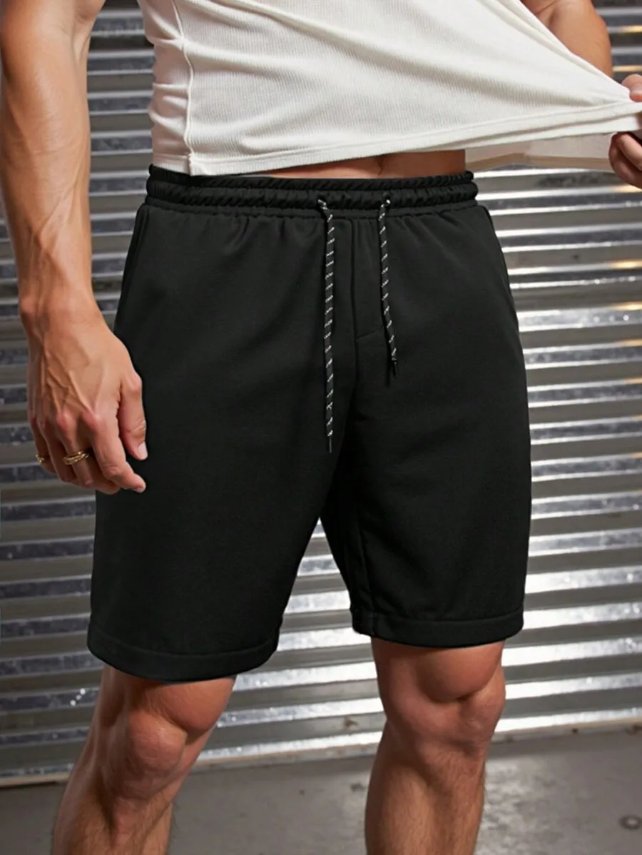 

Black And Grey Mens Elastic Waist Loose Fit Straight Shorts Two Pack For Casual Daily Wear And Outdoor Fitness