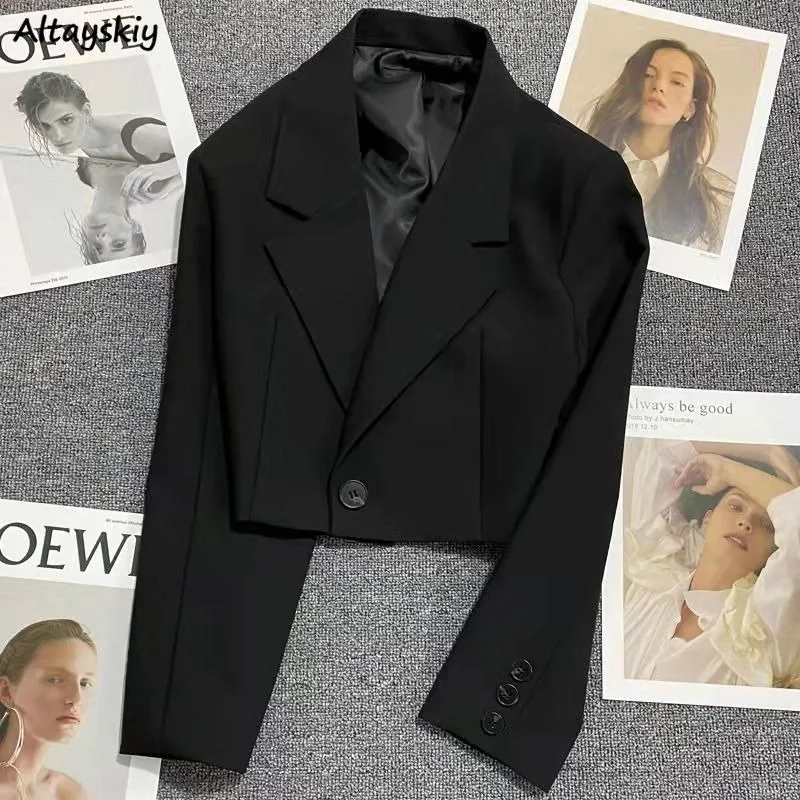 

Single Button Blazers Women Autumn Solid All-match Daily Leisure Basics Creativity Seductive Popular Trendy Korean Style Ladies