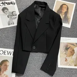 Single Button Blazer Frauen Herbst solide All-Match tägliche Freizeit Basics Kreativität verführer ische beliebte trend ige Damen im koreanischen Stil