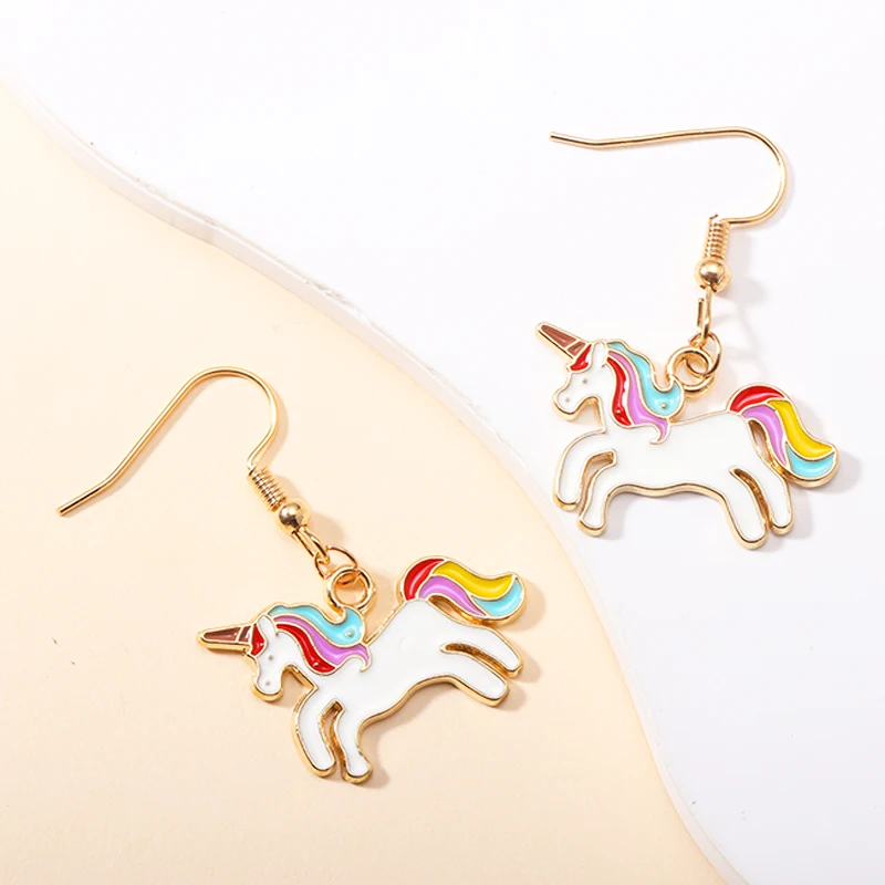 2023 New In Cute Enamel Colorful Unicorn Drop Earrings For Women Girls Delicate Cartoon Pendants Dangle Earrings Party Jewelry