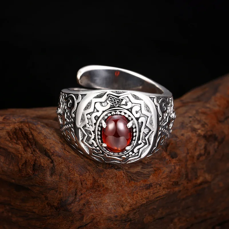 S925 Sterling Silver Zircon Adjustable Ring Black Punk Style Hip Hop Unisex Old Process Vajra Free Size Fine Jewelry FYRNG085