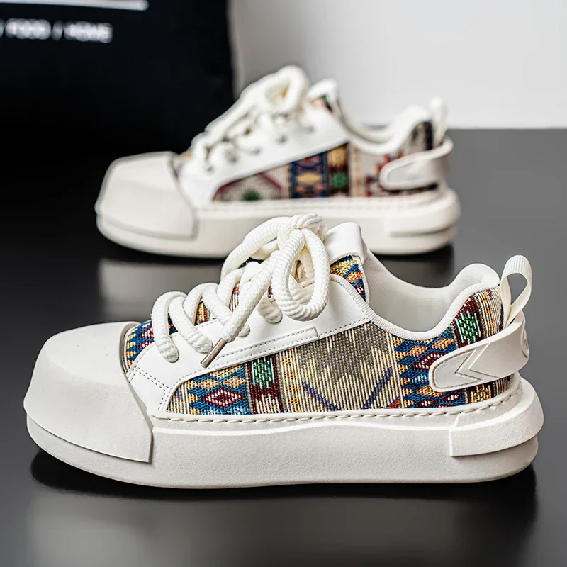 

Sneakers Casual Men Designer Easy Matching Board Shoes Fashion Leather Canvas Breathable Heigh Increased Flat Platform Gym Shoes