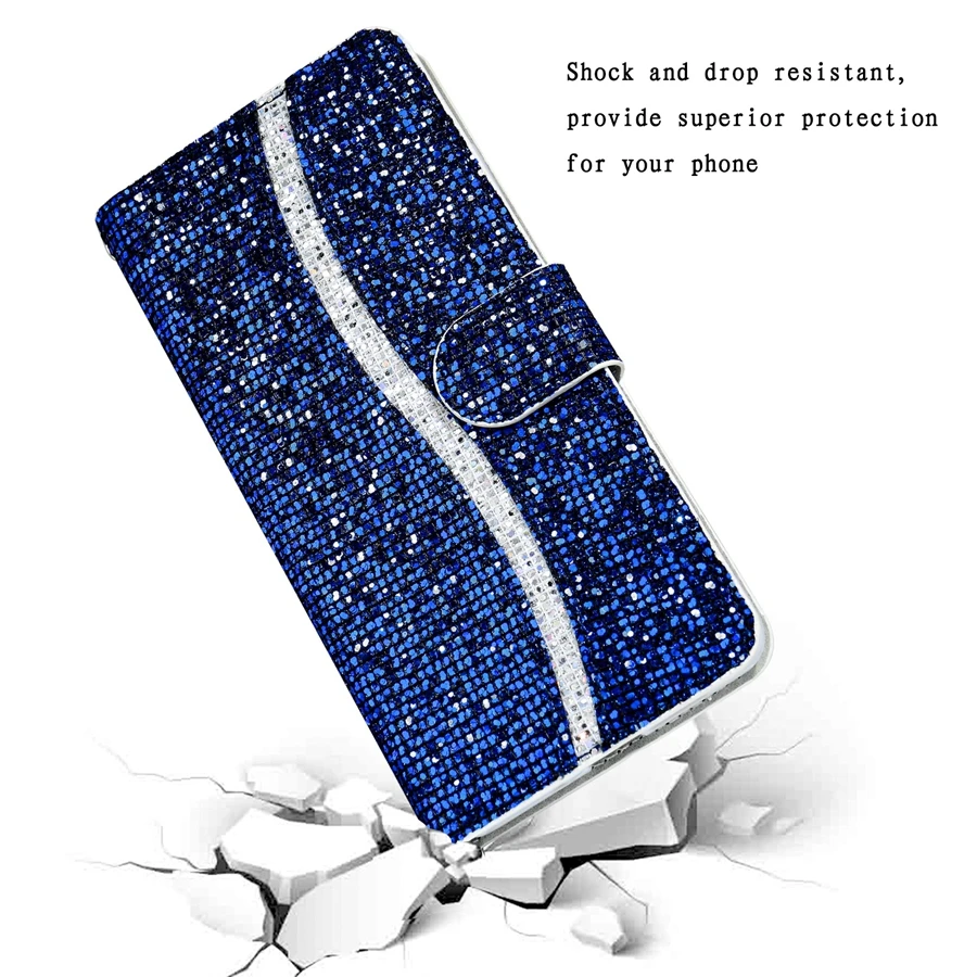 Funda de cuero con lentejuelas y brillo para Samsung Galaxy S26 Ultra S25 Plus S24 FE S23 Note20 A16 A17 A18 A27 A36 A37 A56 A57