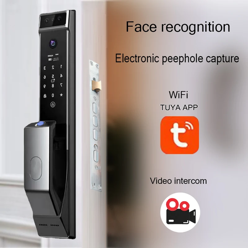 Tuya APP 3D face recognition smart door lock with camera fingerprint password digital electronic lock Remote unlocking