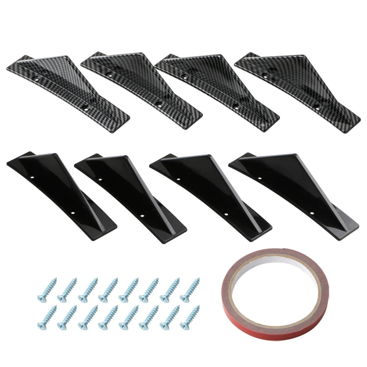 4PCS Curved Universal Wing Rear Bumper Lip Diffuser Splitter Spoiler Fin Shark Triangle Universal Car Accessories Carbon Look