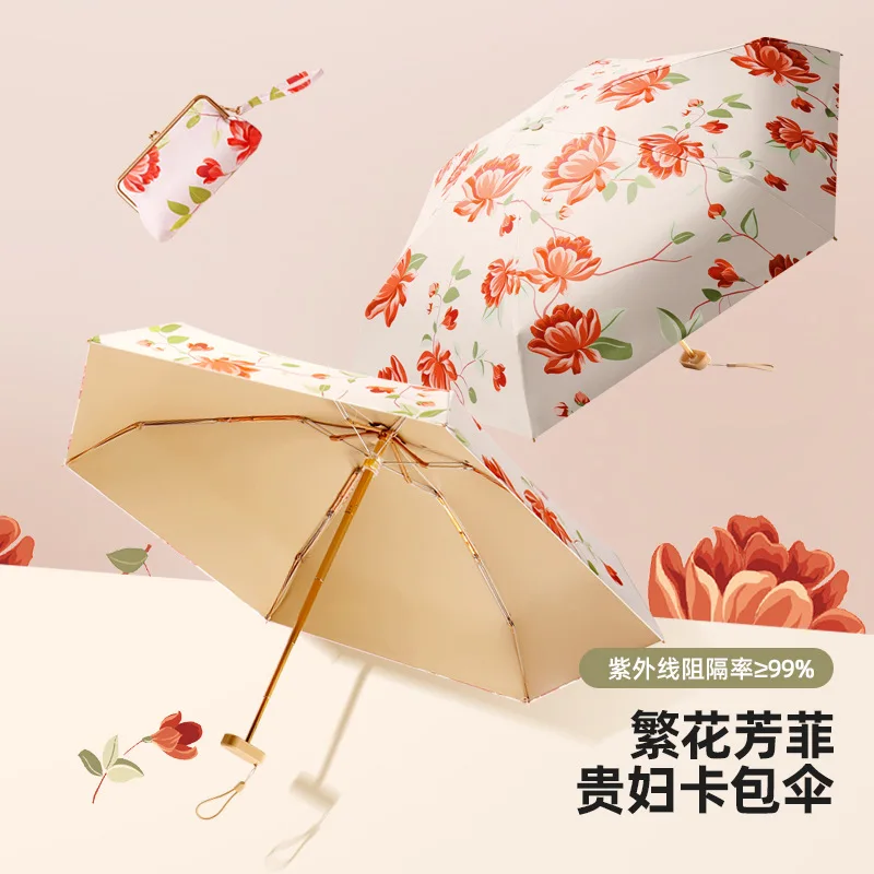

Mini Sun Umbrella for Women, Sunshade UV Protection, Small 6 Folding Light Compact,Portable Pocket Rain Umbrellas Female Parasol