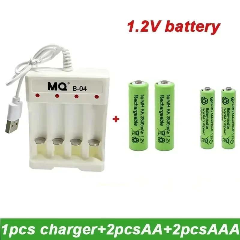 Batteria ricaricabile da 1,2 V AA 3800 mAh NI-MH + AAA 3000 mAh + NUOVO caricabatterie AA Batteria ricaricabile Batteria AA da 1,2 V NI-MH