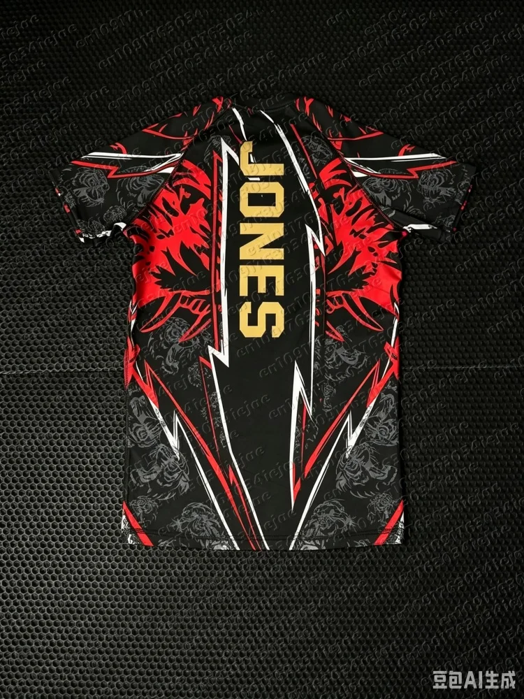 Sommer-Top-Boxer-MMA-Oktagon-Käfig-Jon-Jones-T-Shirt-Shorts-Set für Herren und Kinder, Sport-Trainings- und Laufset, schnelltrocknendes Kampfset – Detail 3