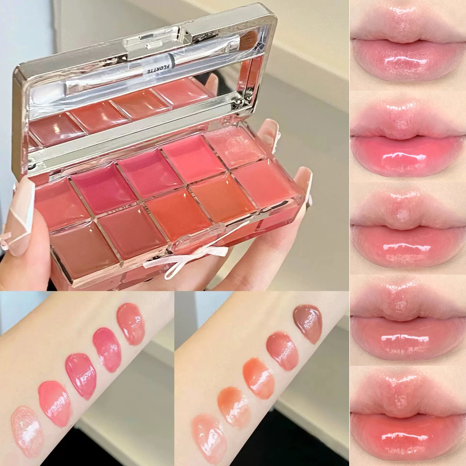 FLORTTE 10 色リップパレットリップグロスと口紅光沢のある保湿着色多