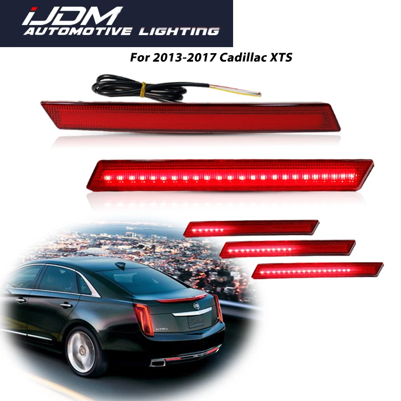 For 2013-2017 Cadillac XTS Red LED Rear Bumper Reflector Lights, Function as Tail/Brake,Rear Fog Light,Dynamic Turn Signal Light