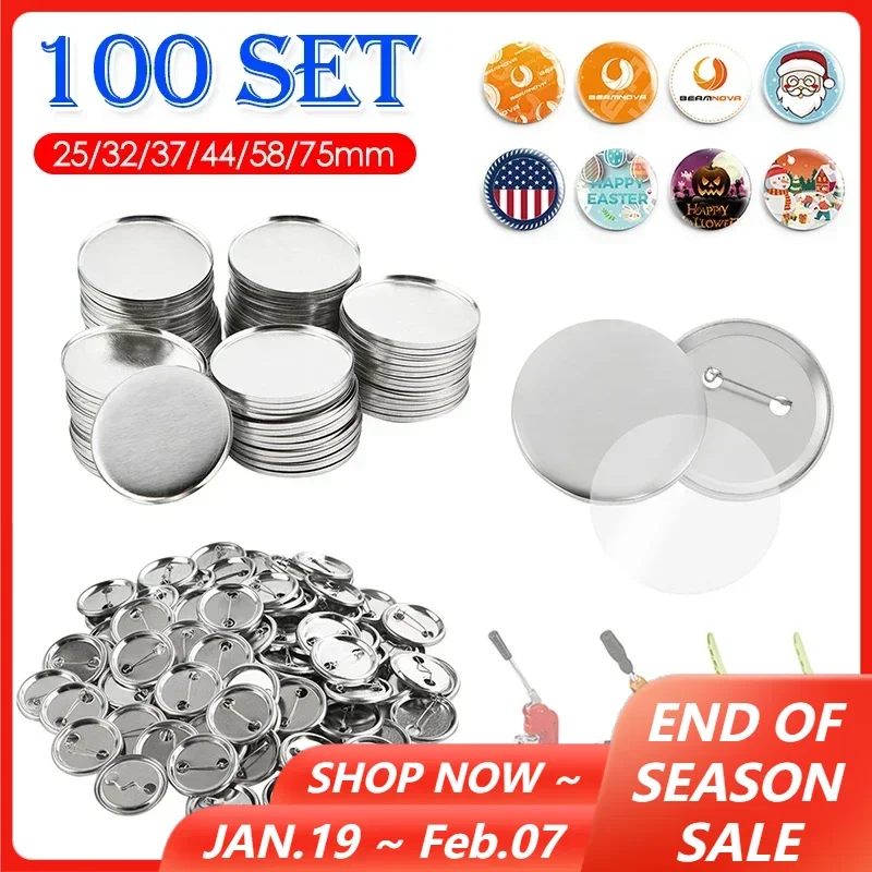 100Set 25/32/37/44/58/75MM Button Maker Machine DIY Making Badge Parts Round Metal Blank Badge Pin Button Maker Consumables