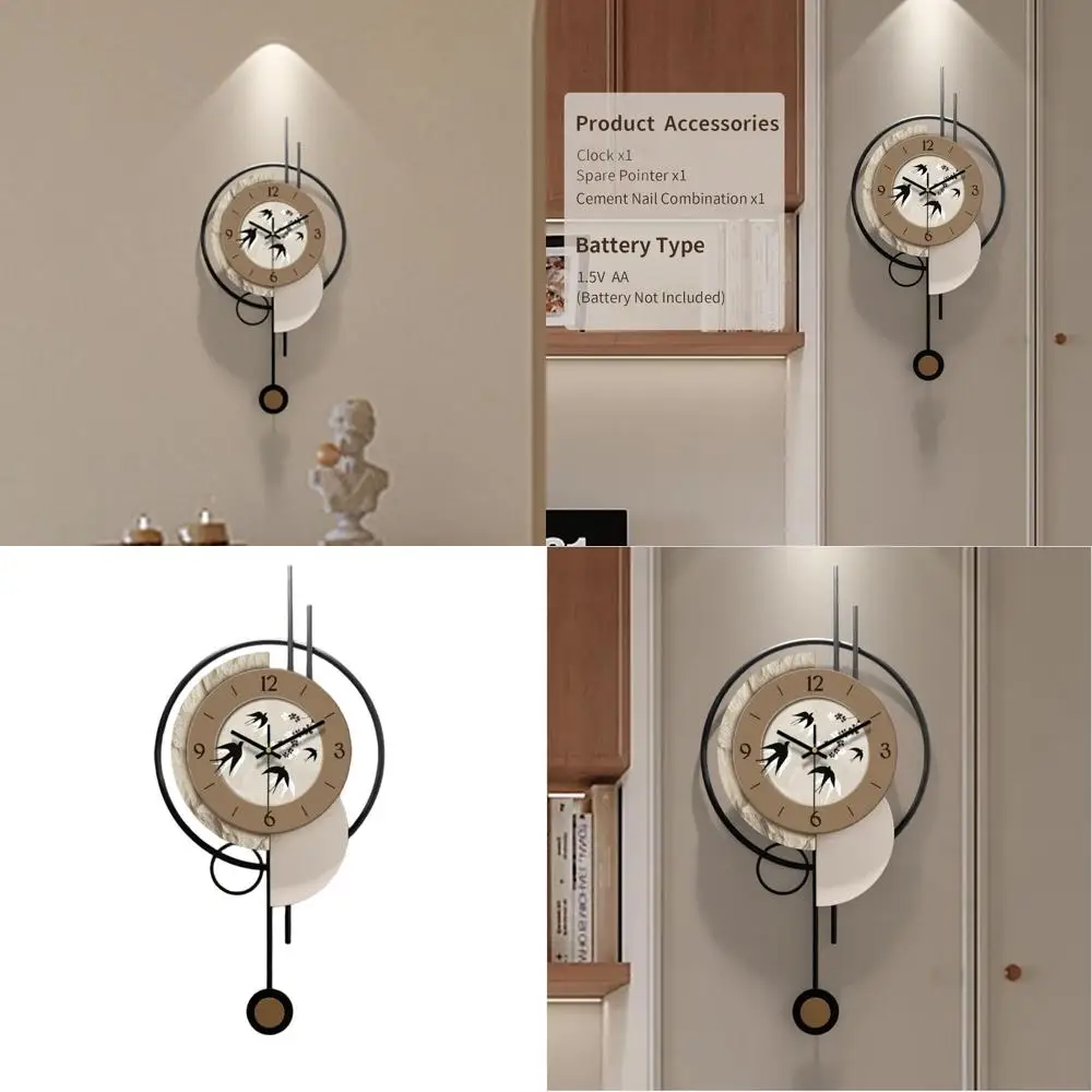 

Modern 27x12 Battery-Powered Silent Wall Clock, Brown Swallow Design for Living Room & Kitchen Decor