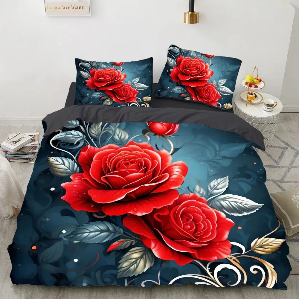 

Red Rose Bedding Set Qulit Cover 3d Floral duvet cover set Flower Comforter Cover Queen King Size Bed Linen 220x240 200x200