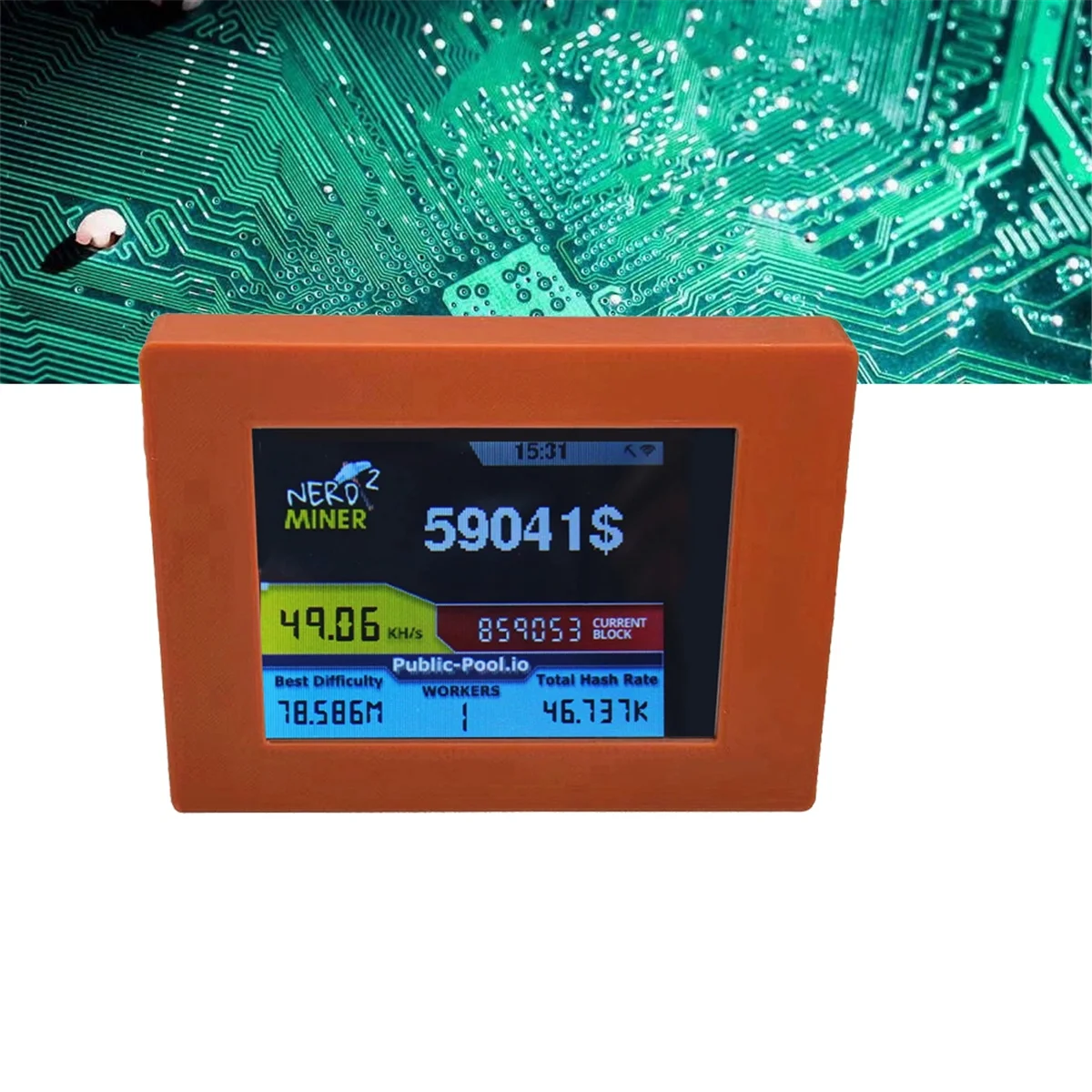 Nerdminer V2 Miner 56KH/S 2,8-calowy wyświetlacz LCD BTC Loteria Miner Bitcoin Solo Miner Nerd Miner Brązowy