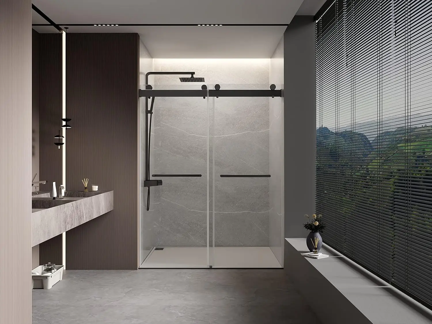 Double Sliding Frameless Shower Door, Soft-Close Premium 3/8 Inch Tempered Glass (Matte Black)