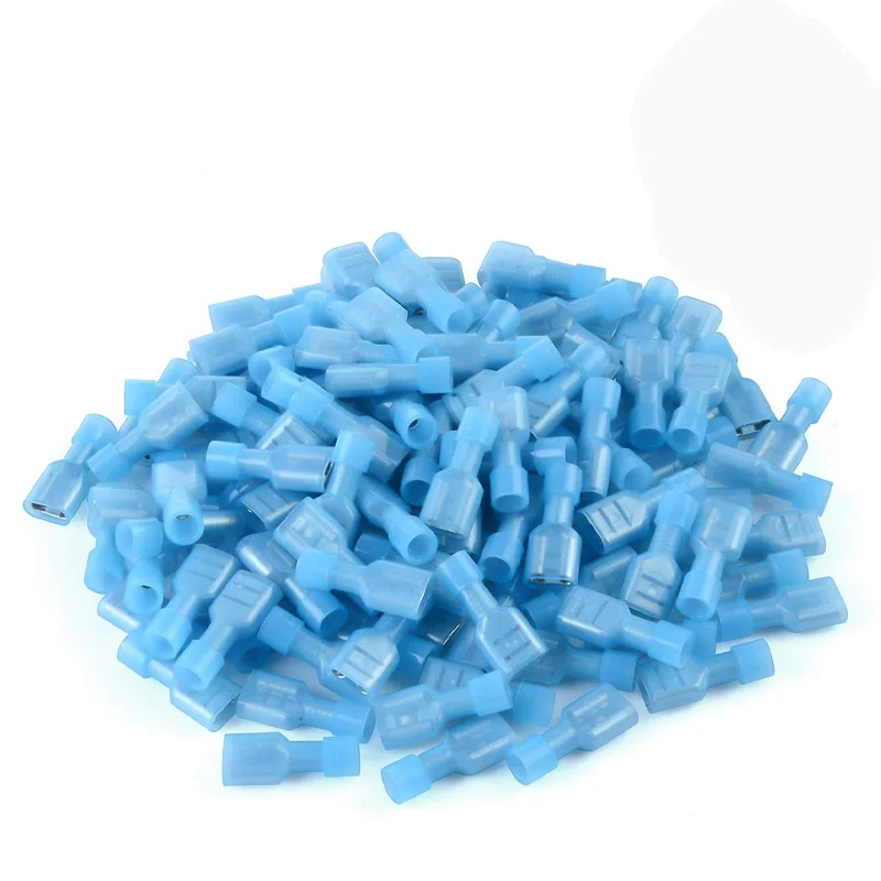 100pcs 16-14 AWG Nylon Female Spade Connectors Quick Disconnect Wire Terminals Insulated Wire Crimp Connectors Blue