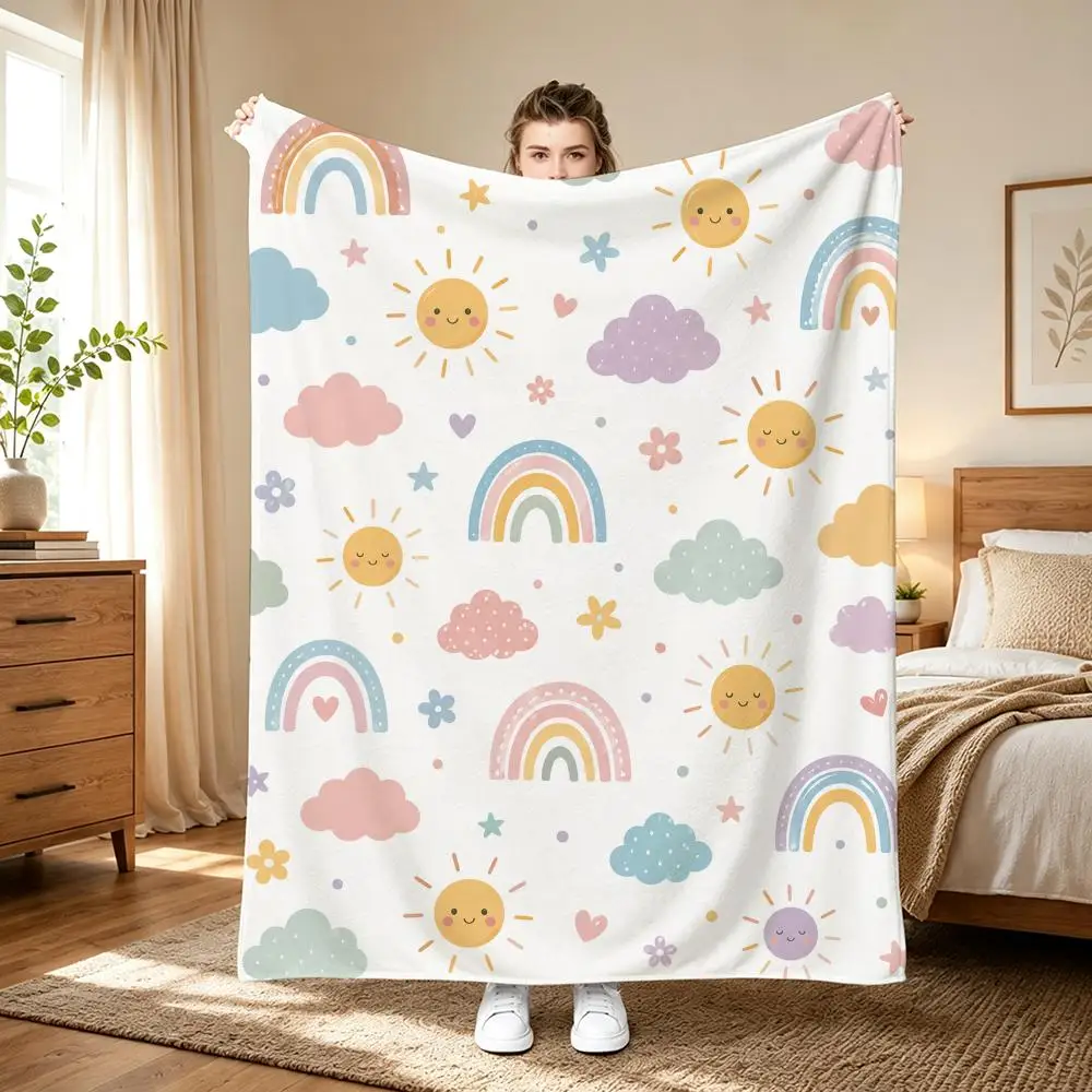 Rainbow Sunshine Cheerful Pattern Throw Blanket for Home Bedroom Bed Sofa Children's Soft Blanket Cute