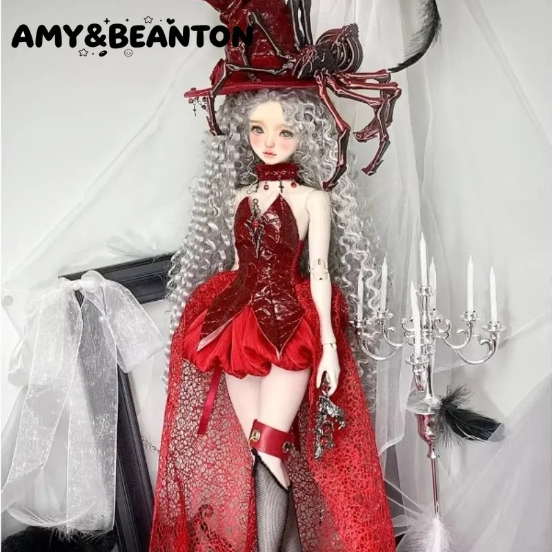 1/4 BJD Doll Clothes Fit Large 1/4 Regular 1/4 Red Purple Witch Gown Rose Dinner Party Dress Dolls Replacement Outfit Accessory