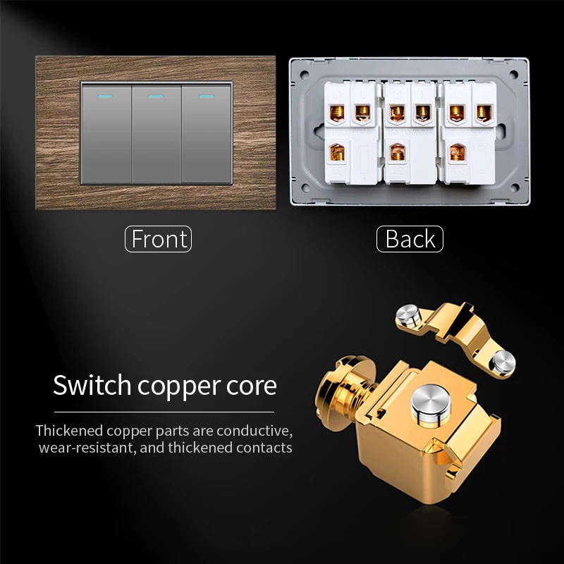엘레간트 그레이 레트로 우드 그레인 벽 스위치 20W 고속 타입-C 벽 전원 콘센트 플러그 미국 멕시코 전기 소켓 USB 포함