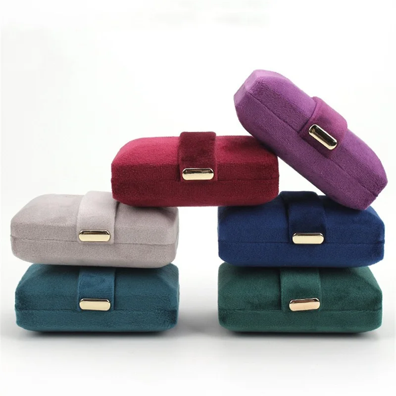 High Quality Velvet Jewelry Storage Box Ring Earrings Pendant Necklace Jewelry Display Case Packaging Gift Box With Metal Buckle