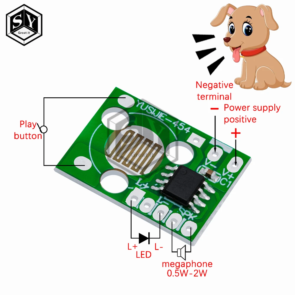 1pcs/5pcs  Sound Module Trigger dog Animals Barking Music Chip 3V-4.5V Yelp Voice Module for DIY/Toy pro