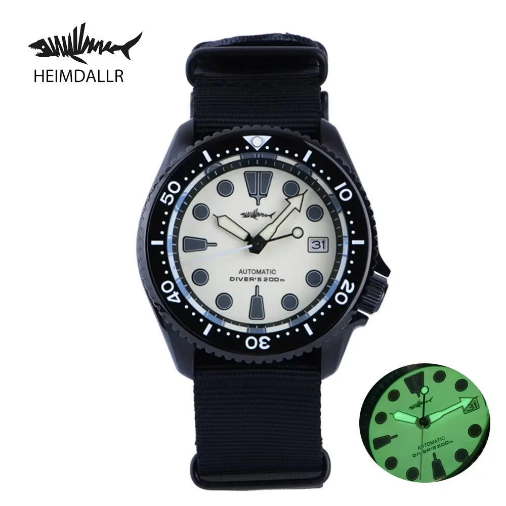 Heimdallr Men's SKX007 Diving Watch Sapphire Black PVD Plated Stainless Case Japan NH35 Automatic Movement 200M Water Resistance