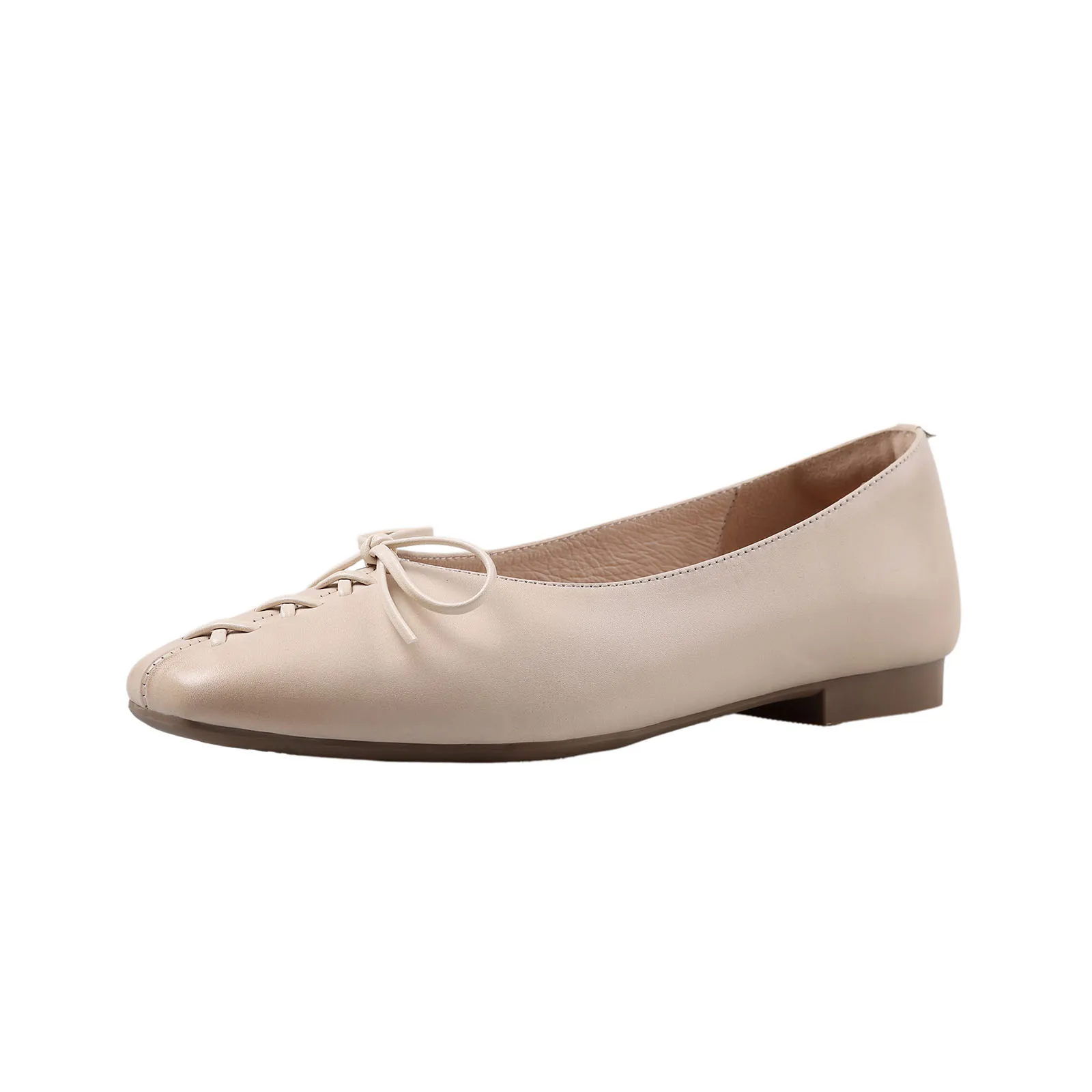 

Arden Furtado 2025 Spring Cowhide shoes Flat Shoes square toe bowknot Pull-on Women's shoes Commuter shoes Single shoe