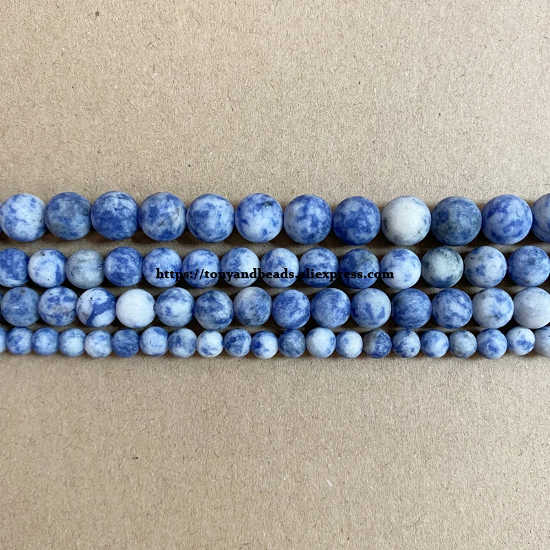 Natural Stone Matte Blue Spot Jasper Round Loose Beads 15\