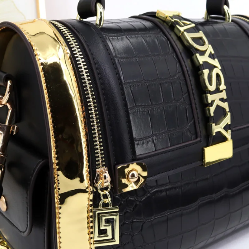 2024 Women\'s Shoulder Bag Messenger Bag High Quality Black Gold Splicing Color Casual Crossbody Bags Handbag Fashion Sac A Mai