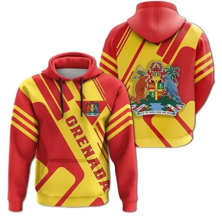 Fashion Sweatshirts Manufacturer 3D All Over Print Mens Hoodies With Pockets Coat of Arms Grenada Hoodie Flag Sweatshirt