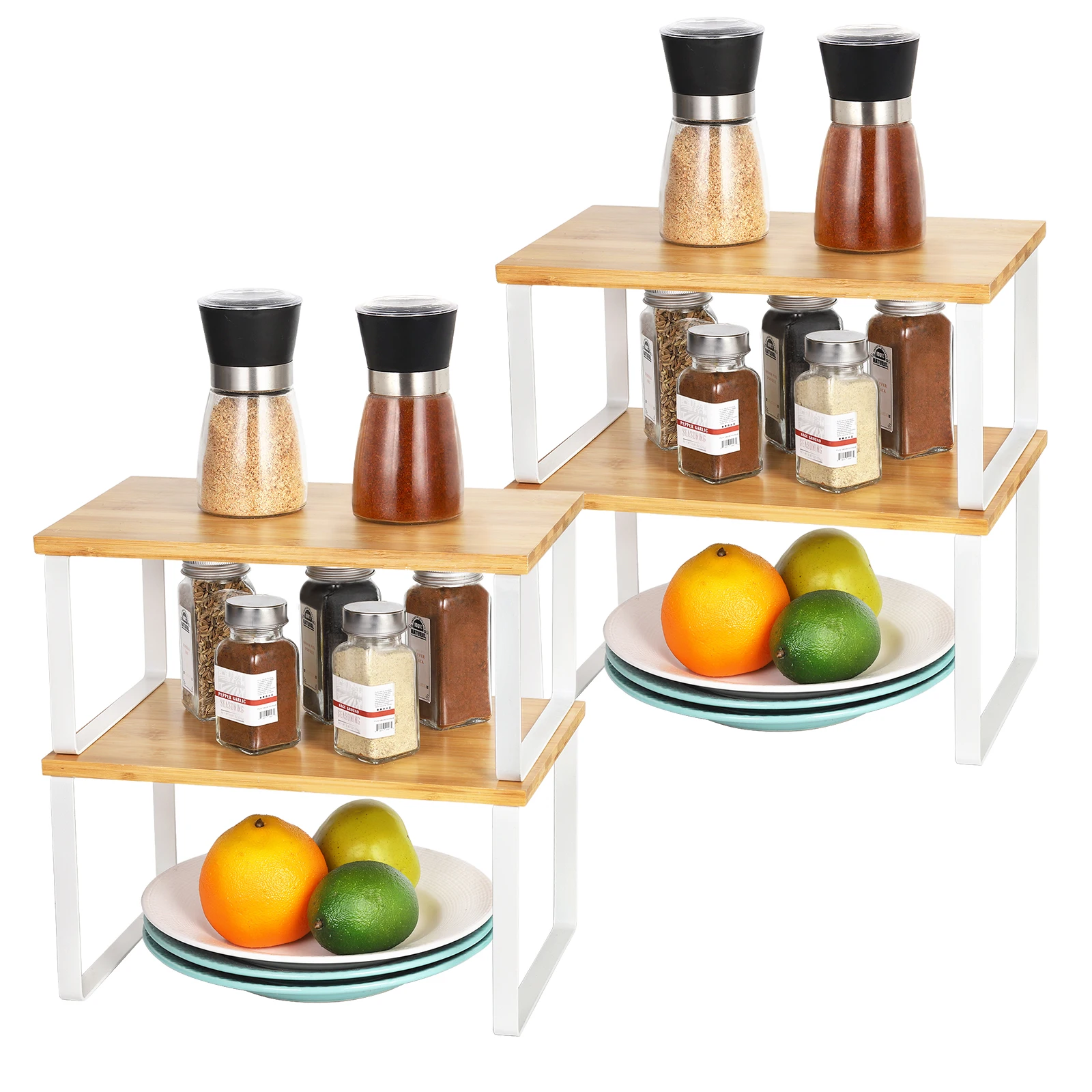 

Kitchen Shelves Storage for Kitchen Cabinets Counter Shelf Organizer,Extended, Stackable Storage Shelf Made of Bamboo Set of 4